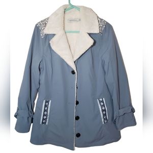 Mislook Womens Faux Fur Sherpa Lined Coat Winter Jacket Blue White Size M